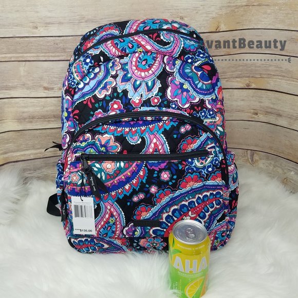 Vera Bradley Essential  Backpack Haymarket Paisley Blue Black Quilted Cotton New main image 14